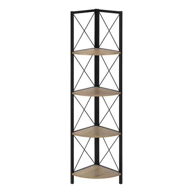 I 3648 Bookcase - 60"H / Dark Taupe / Black Metal Corner Etagere - Furniture Depot (7881121693944)