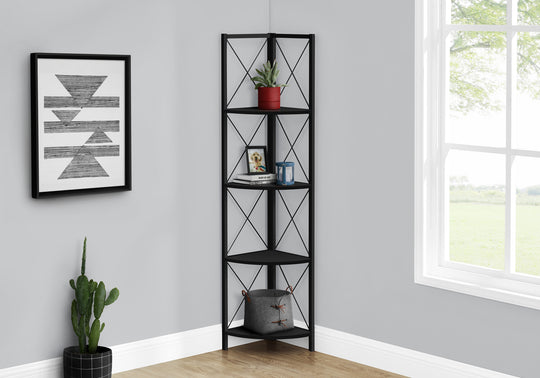I 3649 Bookcase - 60"H / Black / Black Metal Corner Etagere - Furniture Depot (7881121726712)