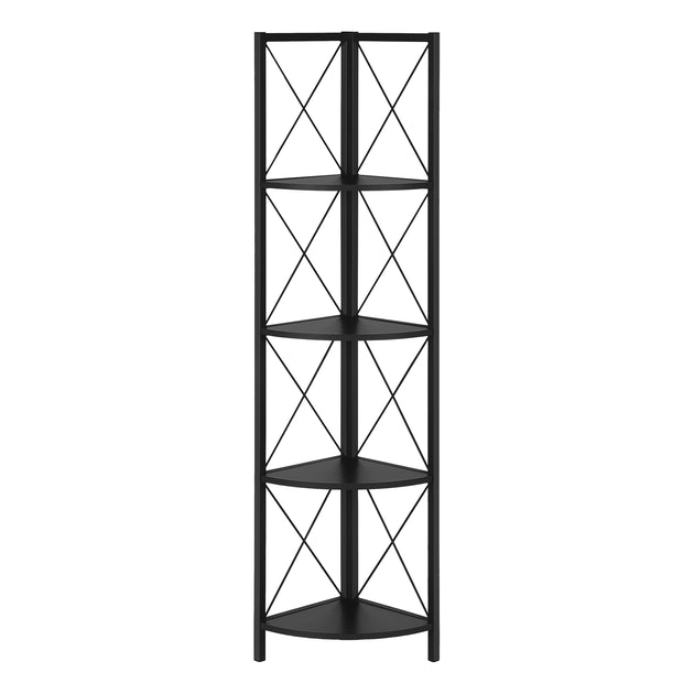 I 3649 Bookcase - 60"H / Black / Black Metal Corner Etagere - Furniture Depot (7881121726712)