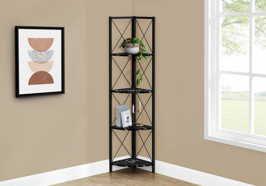 I 3650 Bookcase - 60"H / Black Marble / Black Metal Corner - Furniture Depot