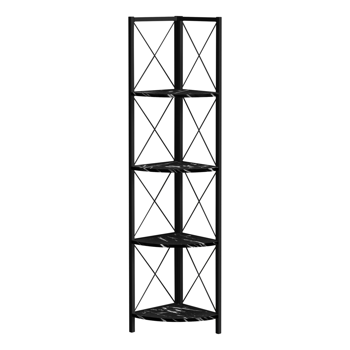 I 3650 Bookcase - 60"H / Black Marble / Black Metal Corner - Furniture Depot