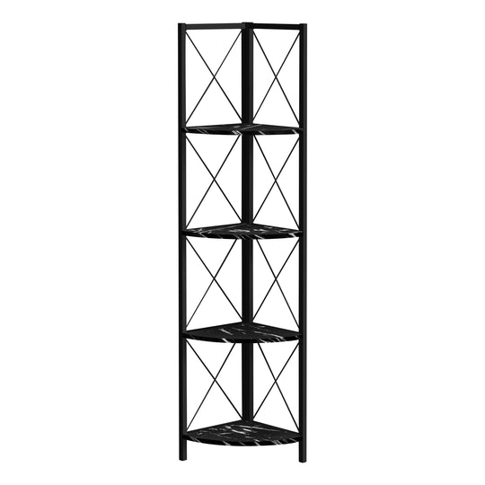 I 3650 Bookcase - 60"H / Black Marble / Black Metal Corner - Furniture Depot