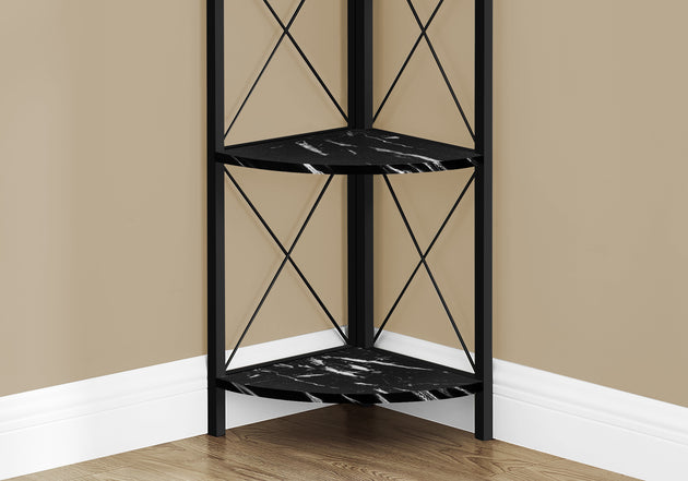 I 3650 Bookcase - 60"H / Black Marble / Black Metal Corner - Furniture Depot