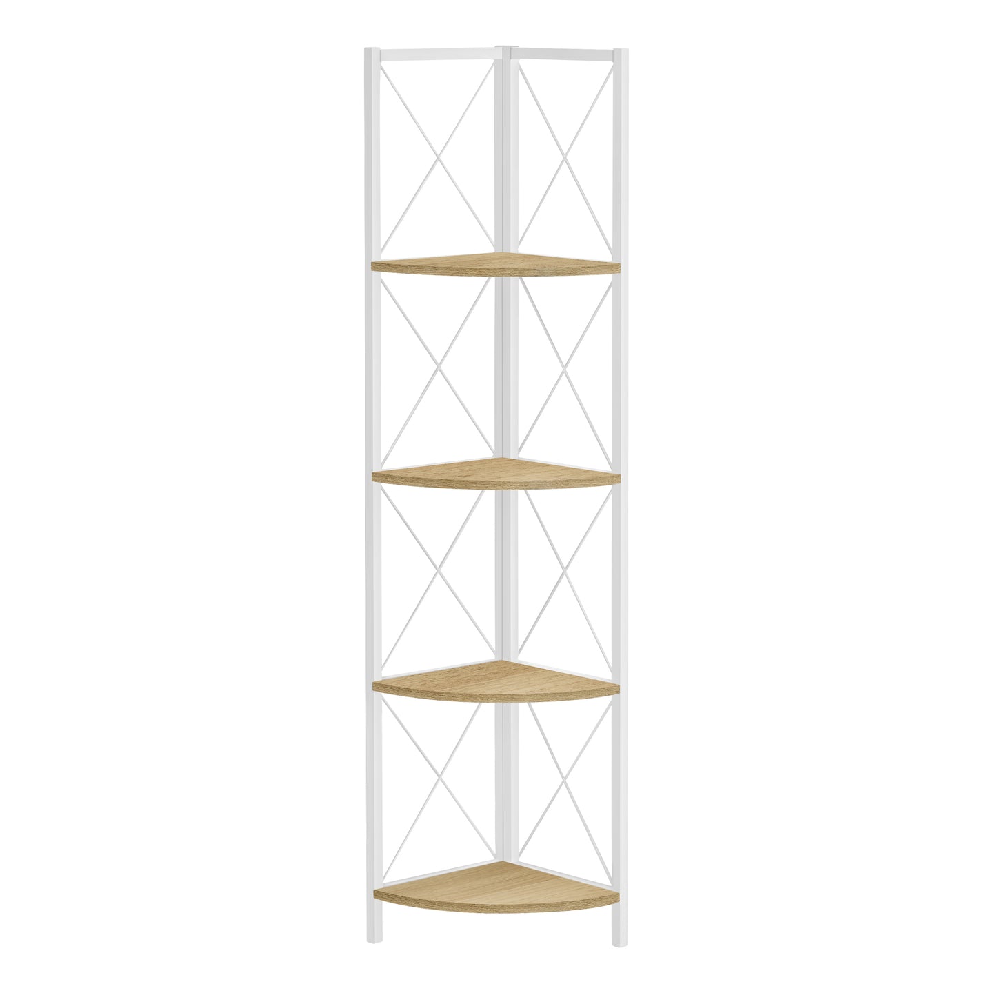 I 3652 Bookcase - 60"H / Natural / White Metal Corner Etagere - Furniture Depot (7881121825016)