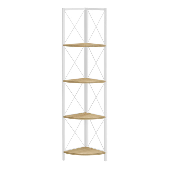 I 3652 Bookcase - 60"H / Natural / White Metal Corner Etagere - Furniture Depot (7881121825016)