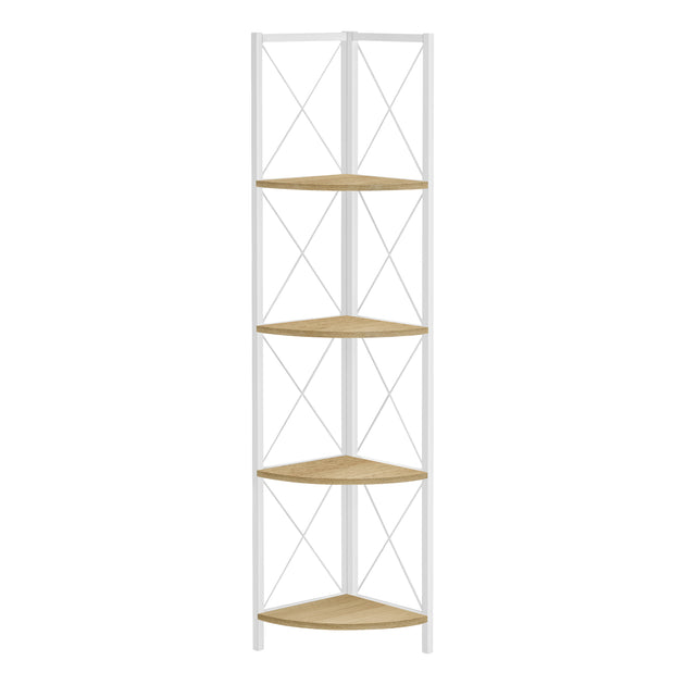 I 3652 Bookcase - 60"H / Natural / White Metal Corner Etagere - Furniture Depot (7881121825016)