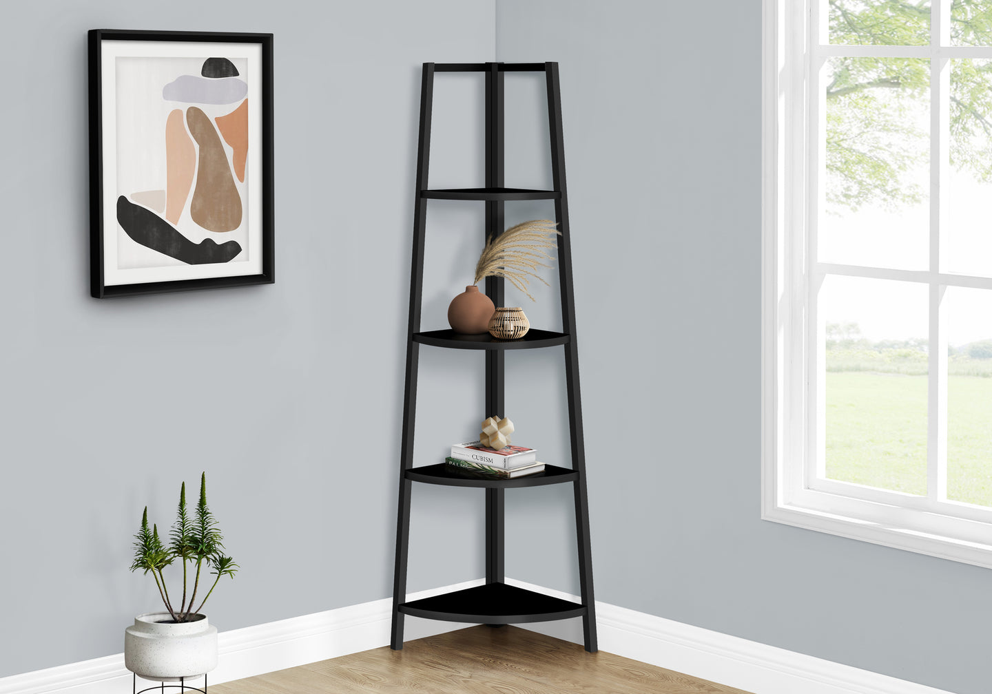 I 3664 Bookcase - 60"H / Black / Black Metal Corner Etagere - Furniture Depot (7881122152696)