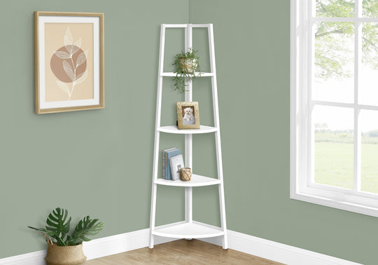 I 3665 Bookcase - 60"H / White / White Metal Corner Etagere - Furniture Depot