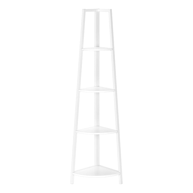 I 3665 Bookcase - 60"H / White / White Metal Corner Etagere - Furniture Depot