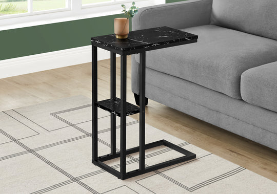 I 3674 Accent Table - 25"H / Black Marble / Black Metal - Furniture Depot