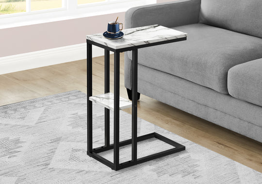 I 3675 Accent Table - 25"H / White Marble / Black Metal - Furniture Depot