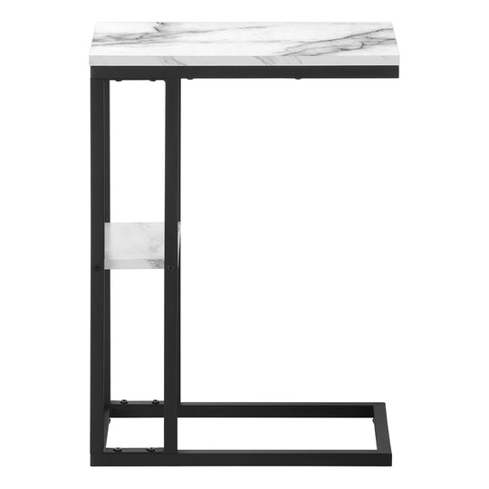 I 3675 Accent Table - 25"H / White Marble / Black Metal - Furniture Depot