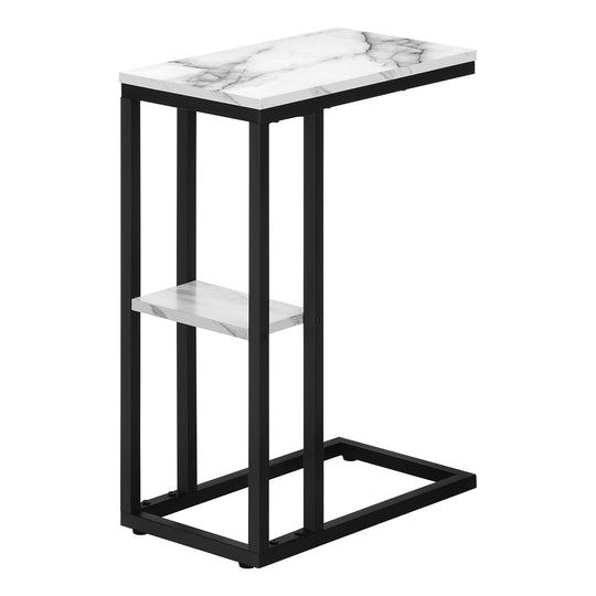 I 3675 Accent Table - 25"H / White Marble / Black Metal - Furniture Depot