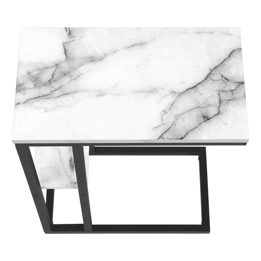 I 3675 Accent Table - 25"H / White Marble / Black Metal - Furniture Depot