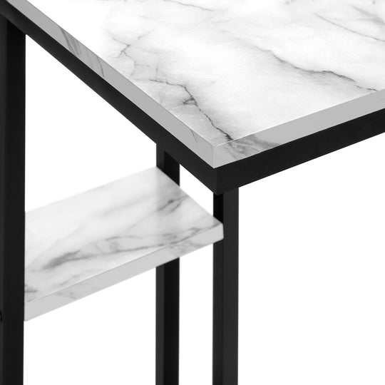 I 3675 Accent Table - 25"H / White Marble / Black Metal - Furniture Depot