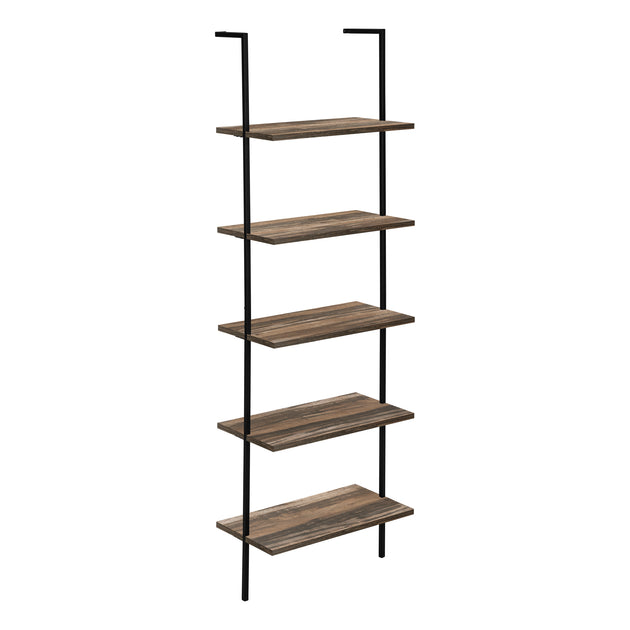 I 3680 Bookcase - 72"H Ladder Brown Reclaimed / Black Metal - Furniture Depot