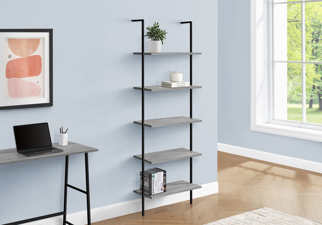 I 3681 Bookcase - 72"H Ladder Grey / Black Metal - Furniture Depot (7881122578680)