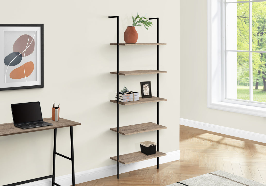 I 3682 Bookcase - 72"H Ladder Dark Taupe / Black Metal - Furniture Depot (7881122709752)