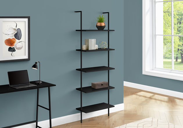 I 3683 Bookcase - 72"H Ladder Black / Black Metal - Furniture Depot