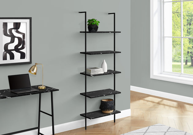 I 3684 Bookcase - 72"H Ladder Black Marble / Black Metal - Furniture Depot (7881122775288)