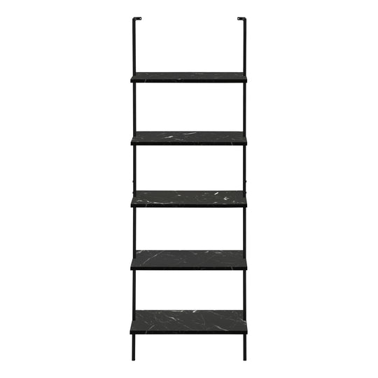 I 3684 Bookcase - 72"H Ladder Black Marble / Black Metal - Furniture Depot (7881122775288)