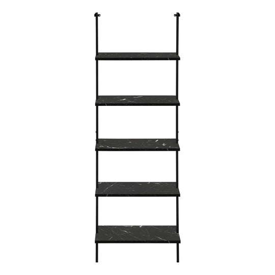I 3684 Bookcase - 72"H Ladder Black Marble / Black Metal - Furniture Depot (7881122775288)