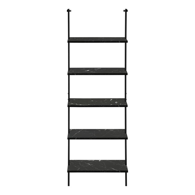 I 3684 Bookcase - 72"H Ladder Black Marble / Black Metal - Furniture Depot (7881122775288)