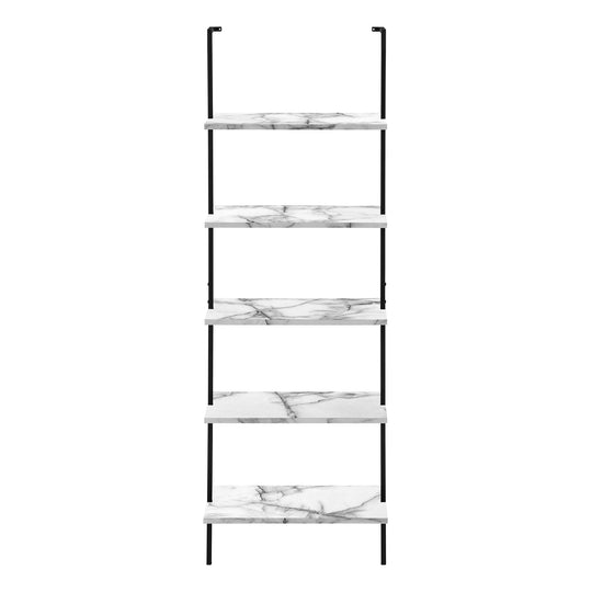 I 3685 Bookcase - 72"H Ladder White Marble / Black Metal - Furniture Depot (7881122840824)