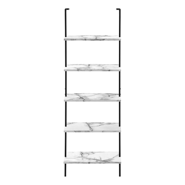 I 3685 Bookcase - 72"H Ladder White Marble / Black Metal - Furniture Depot (7881122840824)