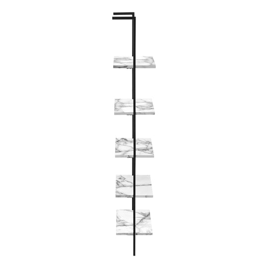 I 3685 Bookcase - 72"H Ladder White Marble / Black Metal - Furniture Depot (7881122840824)