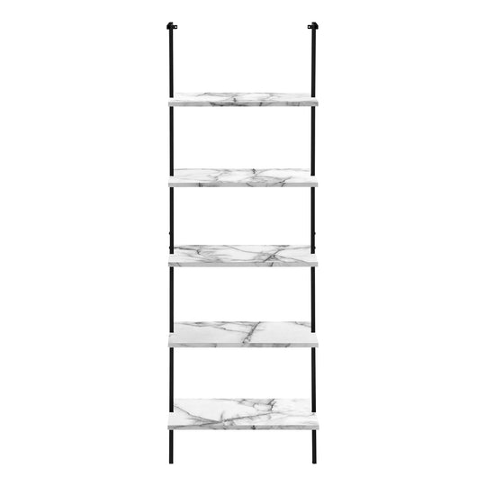 I 3685 Bookcase - 72"H Ladder White Marble / Black Metal - Furniture Depot (7881122840824)