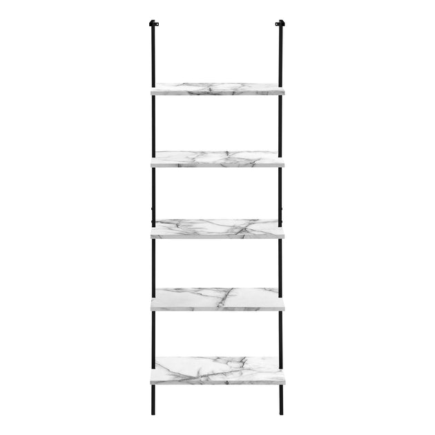 I 3685 Bookcase - 72"H Ladder White Marble / Black Metal - Furniture Depot (7881122840824)