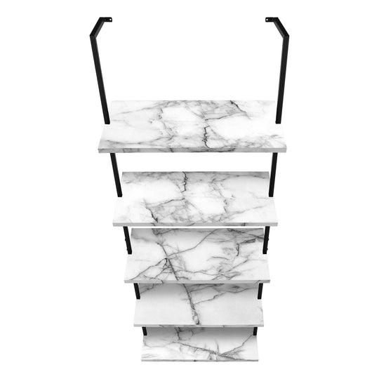 I 3685 Bookcase - 72"H Ladder White Marble / Black Metal - Furniture Depot (7881122840824)