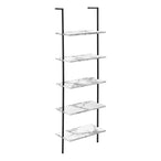 I 3685 Bookcase - 72"H Ladder White Marble / Black Metal - Furniture Depot (7881122840824)