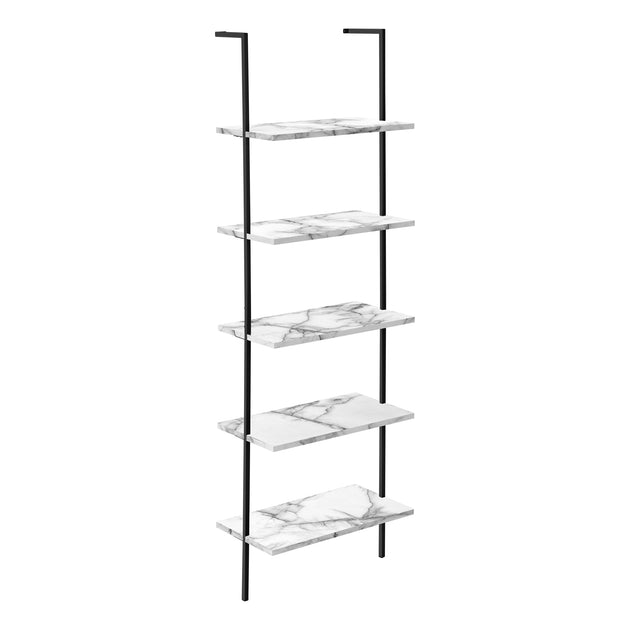 I 3685 Bookcase - 72"H Ladder White Marble / Black Metal - Furniture Depot (7881122840824)