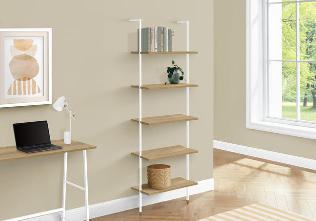 I 3686 Bookcase - 72"H Ladder Natural / White Metal - Furniture Depot