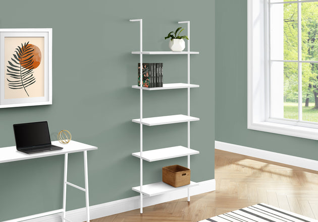 I 3687 Bookcase - 72"H Ladder White / White Metal - Furniture Depot (7881122971896)