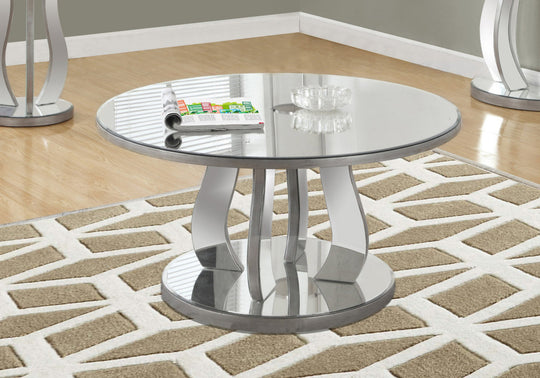 I 3725 Coffee Table - 36"Dia / Brushed Silver / Mirror - Furniture Depot (7881123004664)