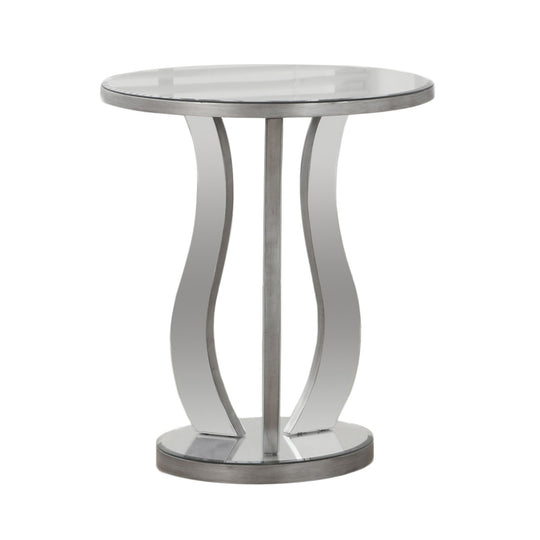 I 3726 Accent Table - 20"Dia / Brushed Silver / Mirror - Furniture Depot (7881123037432)