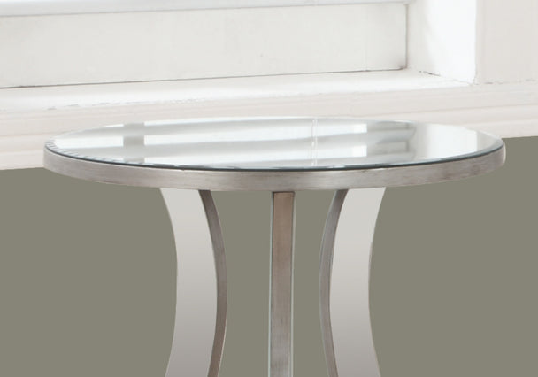 I 3726 Accent Table - 20"Dia / Brushed Silver / Mirror - Furniture Depot (7881123037432)