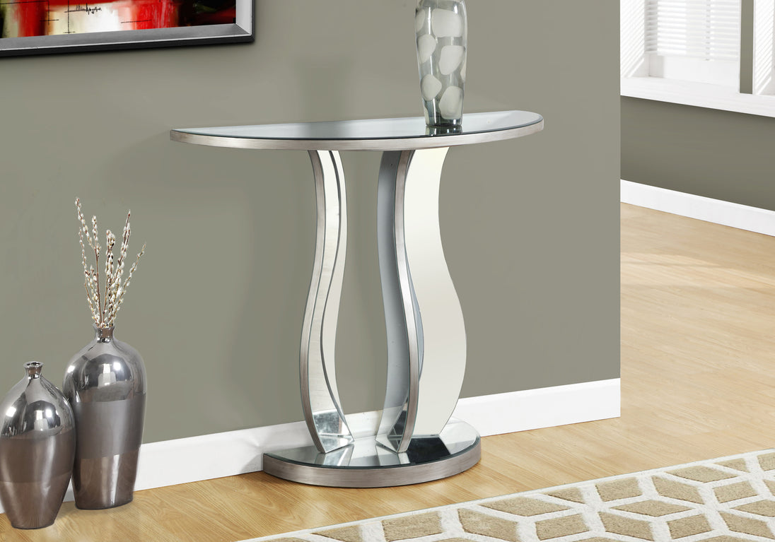 I 3727 Accent Table - 36"L / Brushed Silver / Mirror - Furniture Depot (7881123070200)