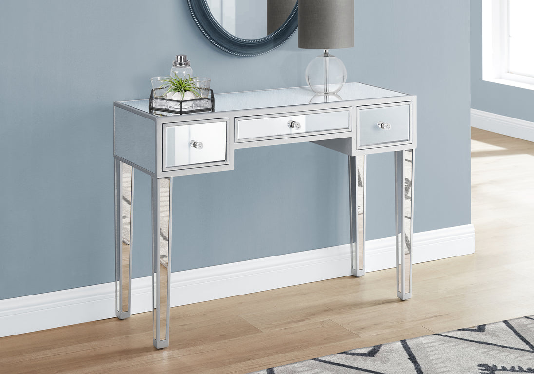 I 3735 Accent Table - 42"L / Mirror / Silver With Storage - Furniture Depot (7881123201272)