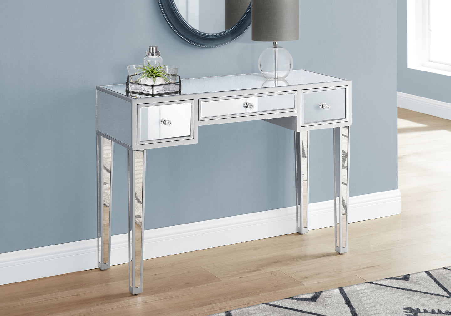 I 3735 Accent Table - 42"L / Mirror / Silver With Storage - Furniture Depot (7881123201272)