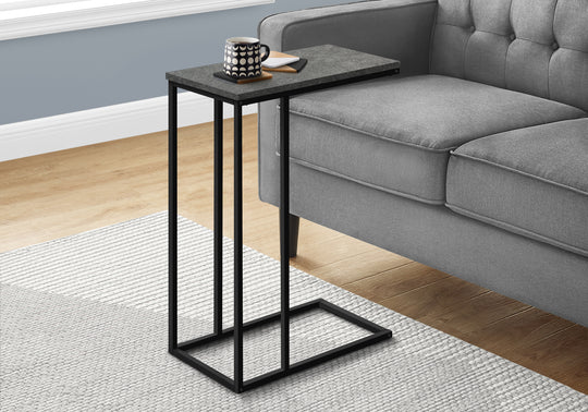 I 3765 Accent Table - 25"H / Grey Stone-Look / Black Metal - Furniture Depot (7881123561720)