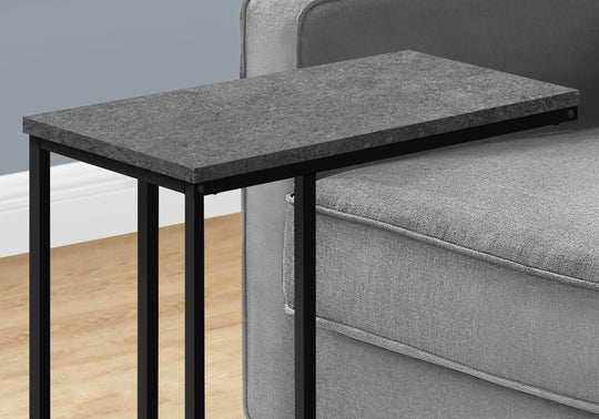 I 3765 Accent Table - 25"H / Grey Stone-Look / Black Metal - Furniture Depot (7881123561720)