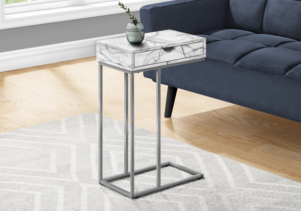 I 3772 Accent Table - 25"H / White Marble / Silver Metal - Furniture Depot (7881123692792)