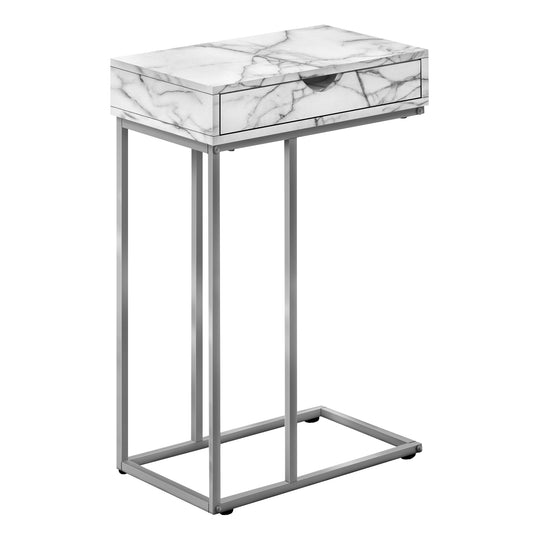 I 3772 Accent Table - 25"H / White Marble / Silver Metal - Furniture Depot (7881123692792)