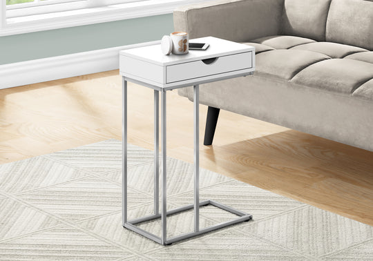 I 3774 Accent Table - 25"H / White / Silver Metal - Furniture Depot (7881123791096)