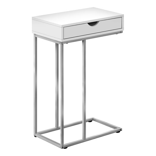 I 3774 Accent Table - 25"H / White / Silver Metal - Furniture Depot (7881123791096)