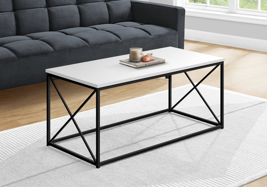 I 3780 Coffee Table - 40"L / White / Black Metal - Furniture Depot (7881123856632)